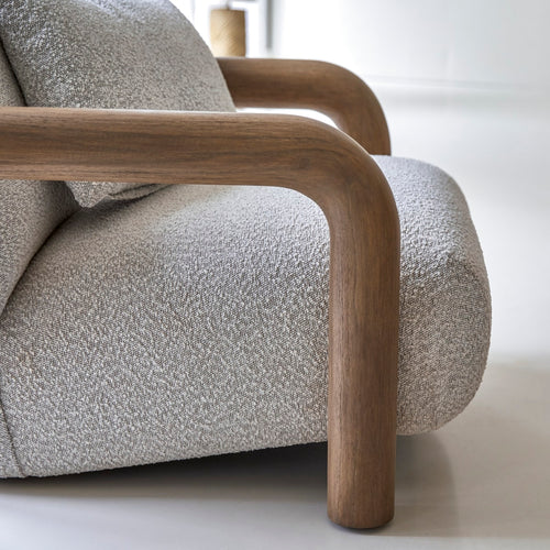 Tikamoon Lage fauteuil in massief mindihout en ecru stof - Beige
