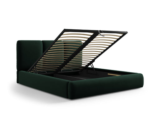 Cosmopolitan Design Opbergbed met hoofdeinde Nicolas 200x200cm, flueel, flessengroen - 220x220x100cm