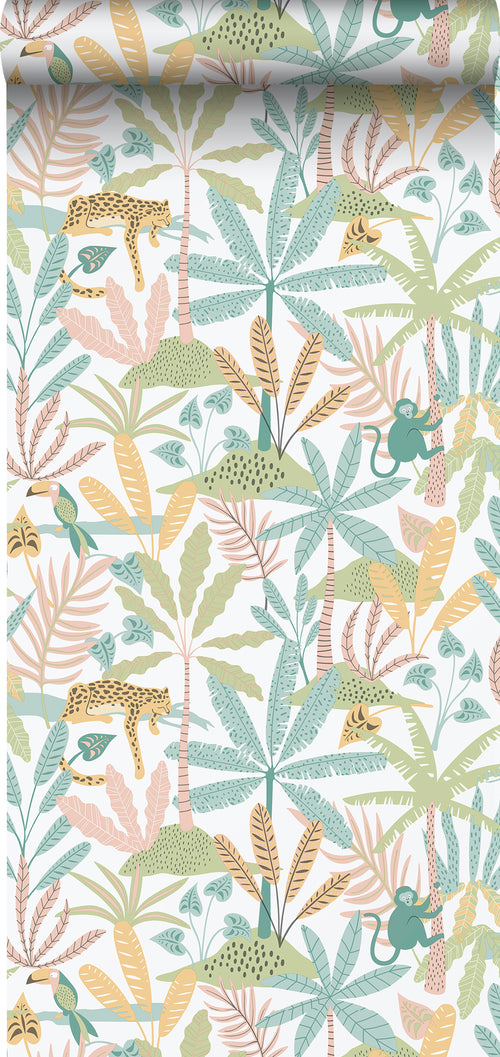 Sanders & Sanders behang jungle dieren groen, blauw en geel - 53 cm x 10.05 m - 640633