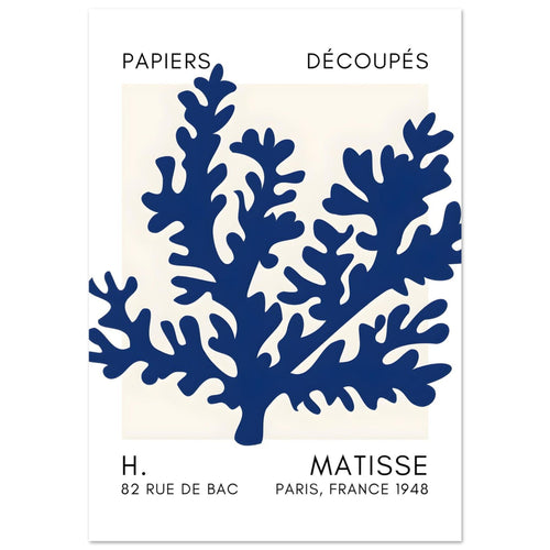 Artfulprints Poster Matisse – Aqua bloom navy blue II   - 30x40 cm - Blauw
