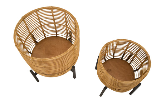 Mauro Ferretti plantenpot - set van 2 - Ø 41x47-33x39 cm - bruin/zwart