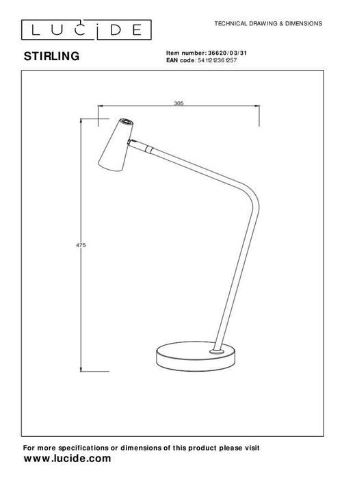 Lucide bureaulamp STIRLING - Geïntegreerde LED - Wit - vtwonen shop