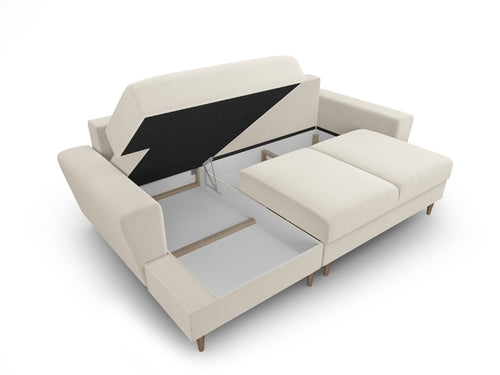 Cosmopolitan Design Uitklapbare hoekbank links met opbergdoos Kyoto 4-zits, flueel lichtbeige - 145x241x88cm