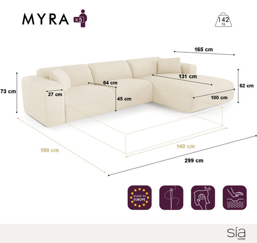 Sia Home - Rechthoekige hoekbank die als bed kan worden gebruikt MYRA - bouclé-stof donker antraciet 299cm