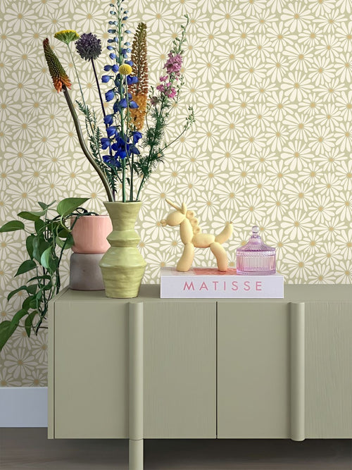 ESTAhome behang madeliefjes vergrijsd groen - 50 x 900 cm - 132005