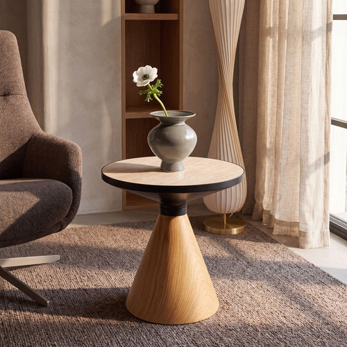 Kare Design Bijzettafel Cono Travertino Ø50cm eik