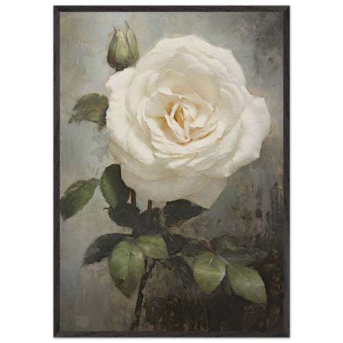 Artfulprints Poster met Lijst White rose   - 70x100 cm - Wit