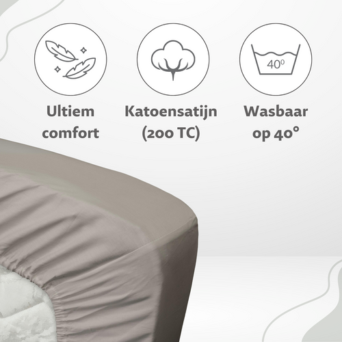 Ten Cate topper hoeslaken - 100% katoensatijn - 140x200 -  grijs