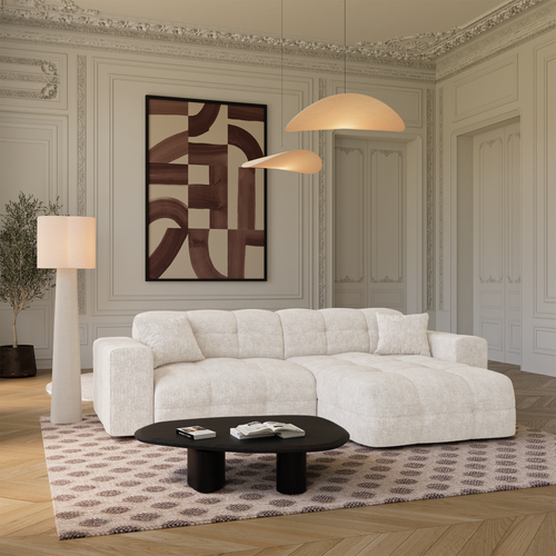 Premium Interiors - Rechthoekige hoekbank COCOON - gewaafd fluweel crème 230cm