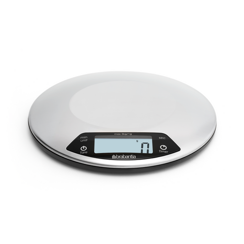 Brabantia Profile Digitale keukenweegschaal rond, met kookwekker - Matt Steel