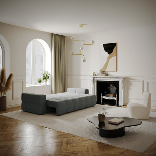 Sia Home - Slaapbank met opbergruimte, notenhout GABRIEL - kruisweefsel antracietgrijs 247cm
