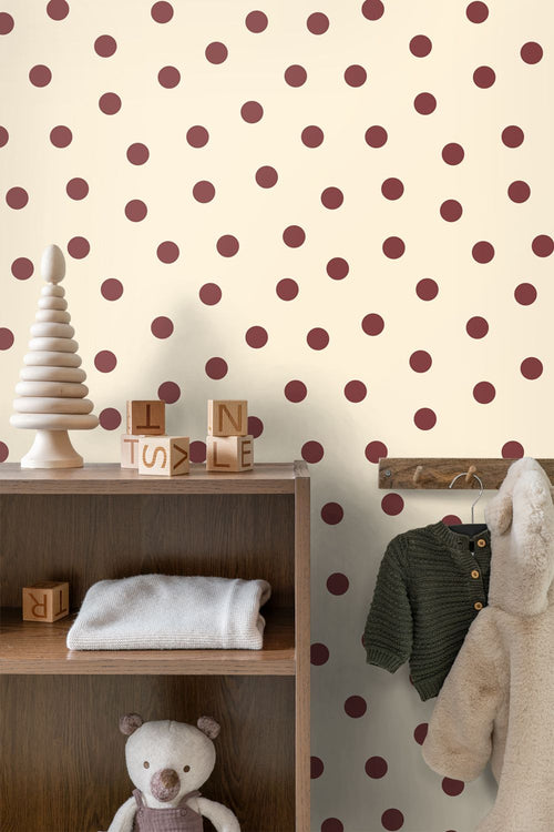 ESTAhome behang stippen beige en bordeaux rood - 50 x 900 cm - 132035