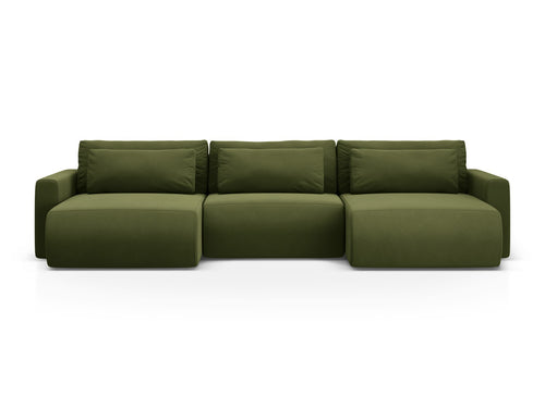 Cosmopolitan Design Converteerbare panoramische bank met opbergdoos Belfast 4-zits, flueel legergroen - 149x340x84cm