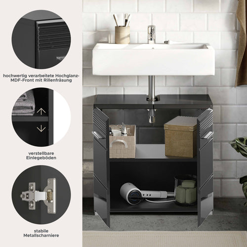 Furnilux Linus wastafelonderkast zwart hoogglans MDF TZ - 34x60x56cm - vtwonen shop