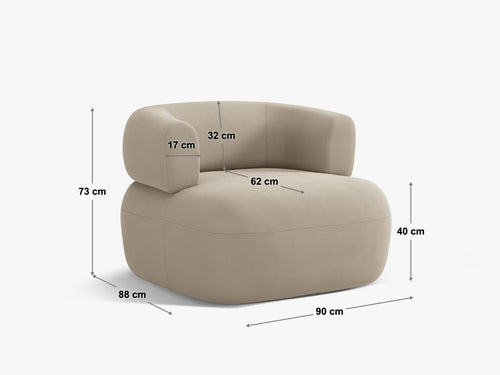 Micadoni - Fauteuil "Jenny" flueel roze - 88x90x73cm