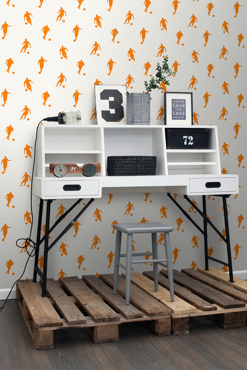 ESTAhome behang voetbalspelers oranje en wit - 53 cm x 10.05 m - 115871