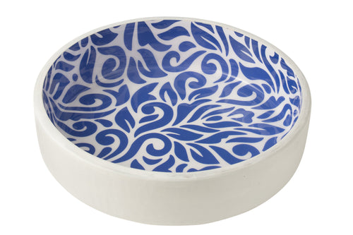 J-Line kom Bloemen - hout - blauw/wit