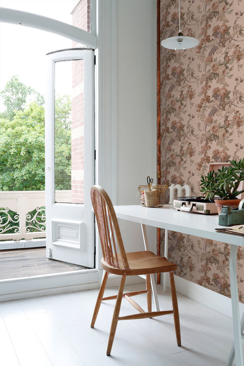 ESTAhome behang bloemen en vogels oudroze - 50 x 900 cm - 139809 - vtwonen shop