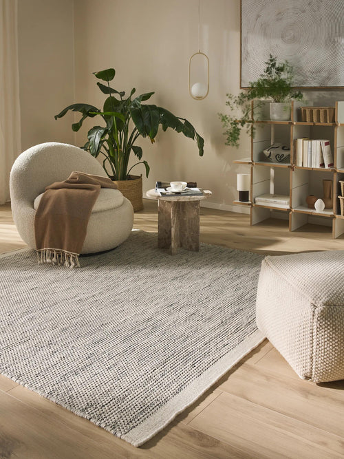 benuta wollen vloerkleed Rocco - beige/zwart - 200x200 cm
