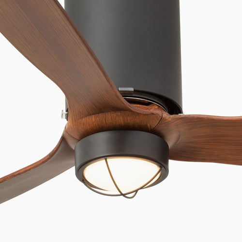 Faro MINI TUBE LED mat zwart, houten plafond gelijkstroommotor, 3000K
