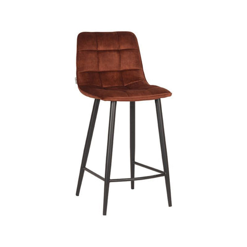 LABEL51 Barstoel Jelt - Bruin Velvet - Zithoogte 65cm - Set van 2