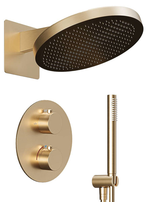 LOMAZOO inbouwdoucheset Ayla - met thermostaatkraan & staafhanddouche - goud - 30 cm