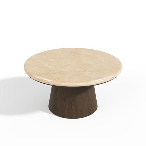 Premium Interiors - Salontafel VERO - multiplex en marmer beige marmer en donker notenhout 80cm