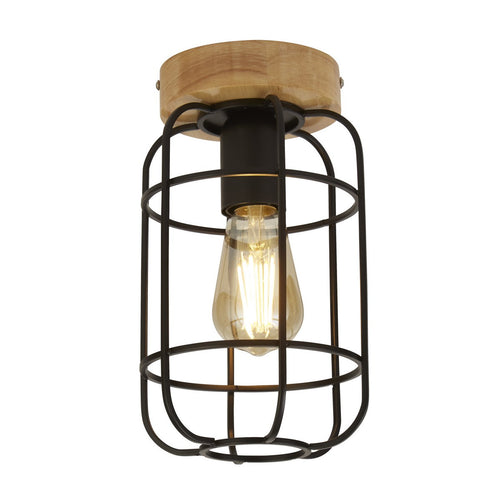 Vision Cage plafondlamp, mat zwart en hout