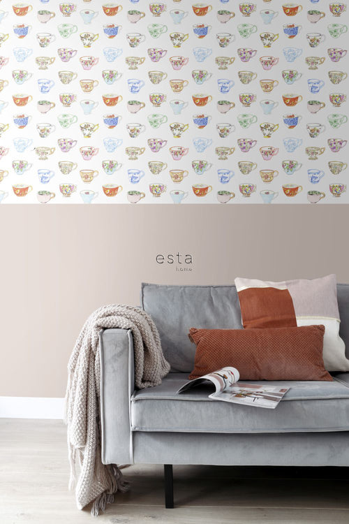 ESTAhome XXL behang painted teacups meerkleurig - 50 x 900 cm - 158110 - vtwonen shop