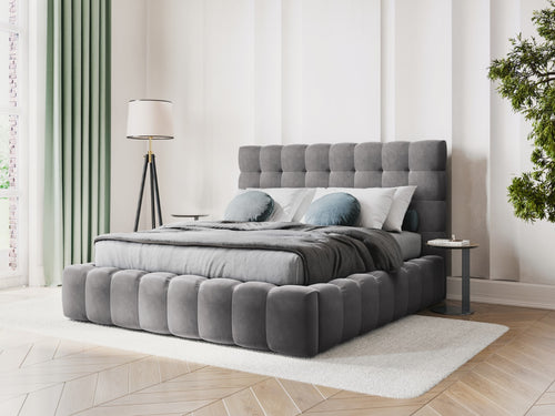 Cosmopolitan Design Opbergbed met hoofdeinde Bali 160x200cm, flueel, grijs - 230x185x125cm