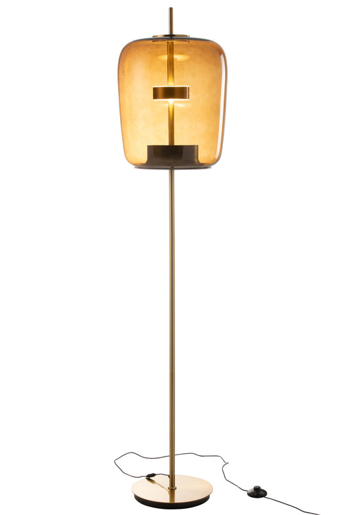 J-Line vloerlamp - glas - bruin - LED lichtjes