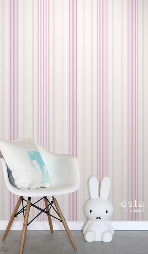 ESTAhome behang strepen licht roze en beige - 53 cm x 10,05 m - 138806