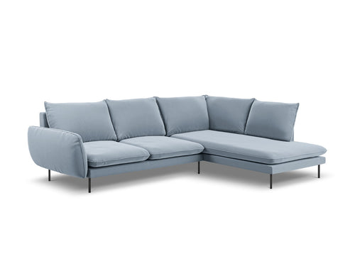 Cosmopolitan Design rechter hoekbank Vienna 6-zits, flueel, lichtblauw - 185x275x95cm