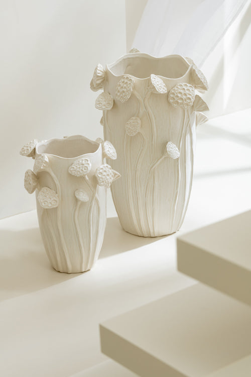 J-Line vaas Botanica Lotus - keramiek - beige - 51 cm hoog