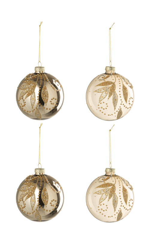 J-Line kerstbal + Stippen - glas - goud - doos van 4