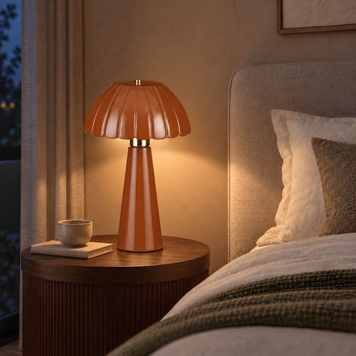 Mica Decorations Naomi Tafellamp Bruin Keramiek - Sfeervolle Tafellamp met Geplooide Kap - E27 Fitting Max. 60W IP20 Classificatie - Stijlvolle