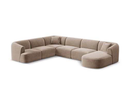 Cosmopolitan Design Modulaire panoramische hoekbank links Campi 7-zits, flueel donkerbeige - 255x330x70cm