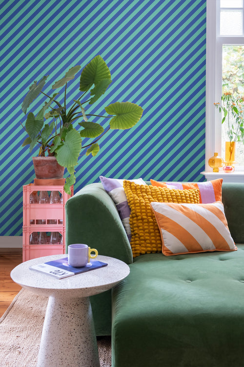 ESTAhome behang strepen petrolgroen en koningsblauw - 50 x 900 cm - 139958 - vtwonen shop