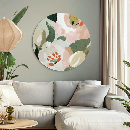 Reinders Pastel bloemen glasschilderij -  groen - woonkamer - Ø 70cm