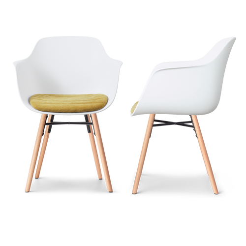 Nolon Nena-Liz eetkamerstoel wit met warm oker zitkussen - houten onderstel