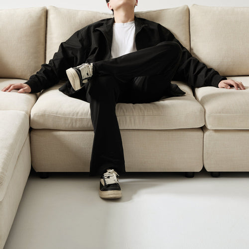 Sia Home - Modulaire poef NEST - Zacht aanvoelende geweven stof - Beige - 101cm