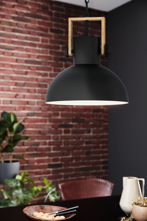 EGLO hanglamp Lubenham - 1 lichts - ø30cm. - e27 - zwart/hout - vtwonen shop