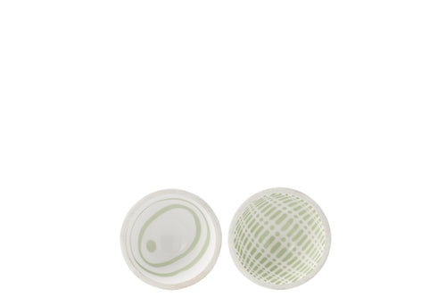J-Line kom - hout - groen/wit - small - 2 stuks