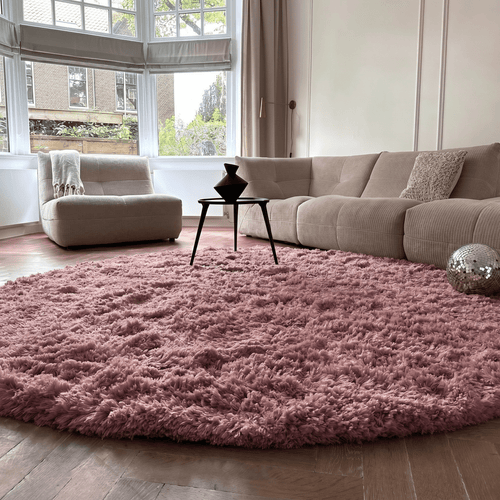 Rond hoogpolig vloerkleed Pilo Darkpink Polyester Interieur05