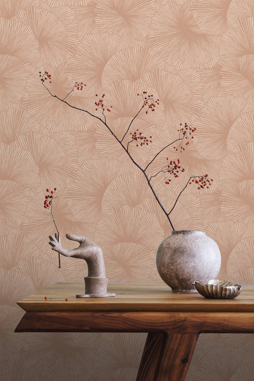 ESTAhome behang 3D-motief bladeren terracotta roze - 53 cm x 10.05 m - 131396 - vtwonen shop