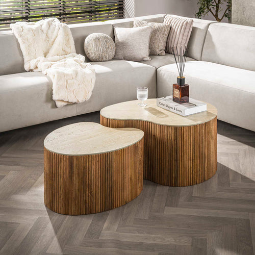 Giga Meubel Salontafel Nuovo - Niervormig Beige/Hout - Set van 2