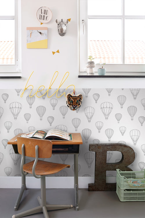 ESTAhome behang luchtballonnen grijs en wit - 50 x 900 cm - 139718 - vtwonen shop