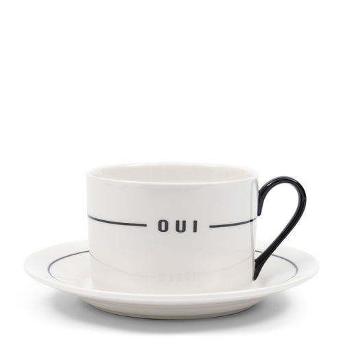 Rivièra Maison Oui Merci Cup & Saucer - Porselein - Wit - vtwonen shop