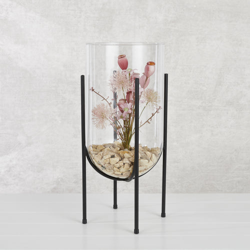 Mica Decorations Jamey Vaas op Standaard - H50 x Ø24 cm - Transparant, Zwart - vtwonen shop