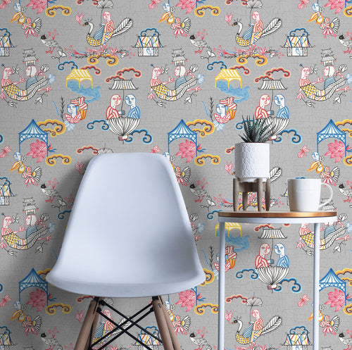 Walls4You behang surrealistisch motief grijs en meerkleurig - 53 cm x 10 m - 640154
